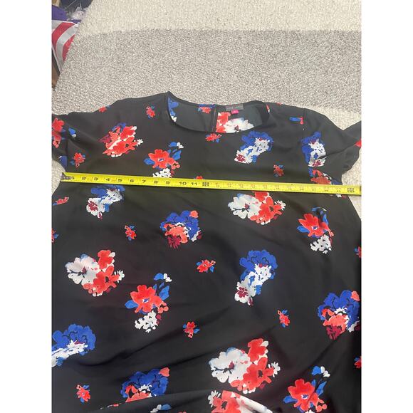 Vince Camuto Blouse Womens Plus Size 1X Tunic Top Floral Cap Sleeve Black Red - Picture 4 of 10